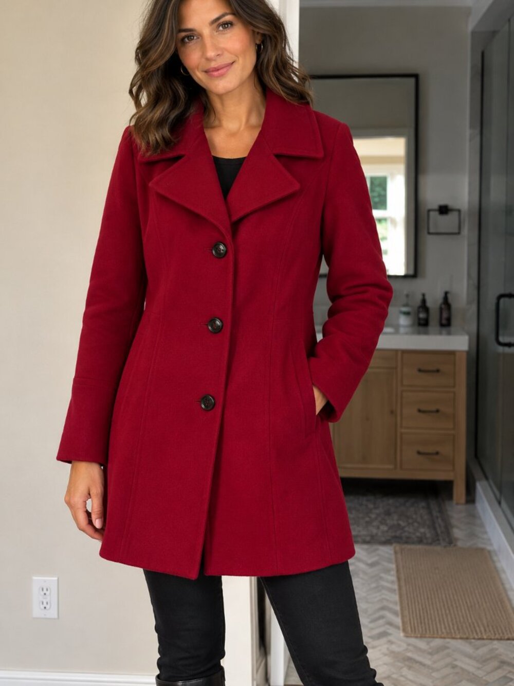 Brand New Without Tags London Fog Red Wool Peacoat